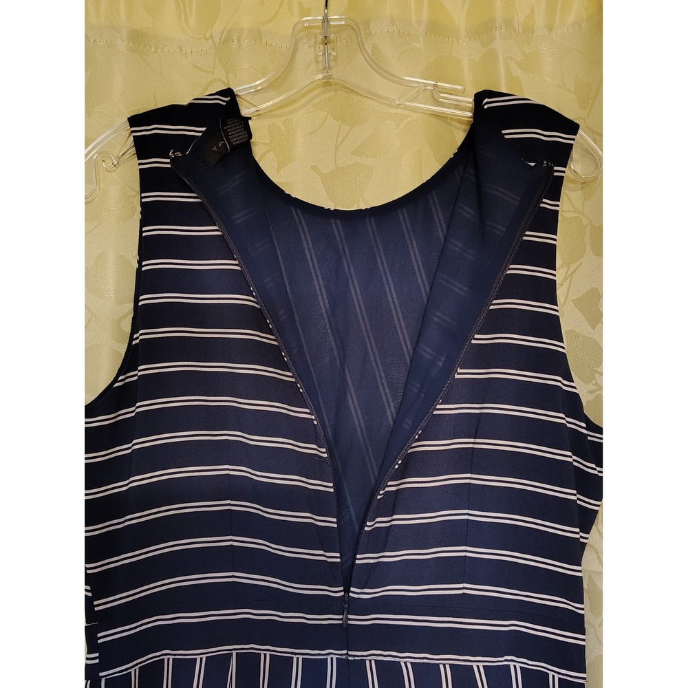 Tahari Navy Blue White Striped Wide Leg Sleeveless Jumpsuit with Pockets - Picture 3 of 16